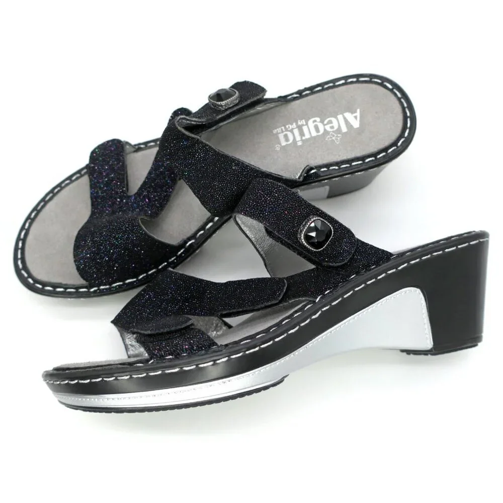 x2 Pair Alegria Loti Glitteroti & Tectonic Iridescent Slide Wedge Sandals 38 8M